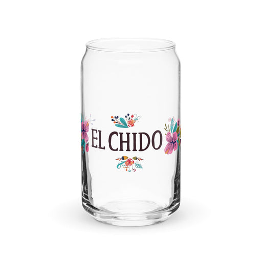 El Chido Exclusive Art Piece Can-Shaped Glass Home Office Work Mexican Spanish Pride Gift Cup One-Of-A-Kind Calligraphy Glass | E4 Mexicada 16 oz