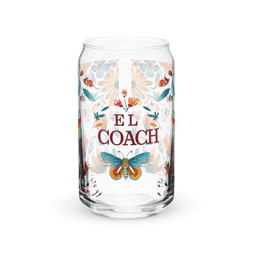 El Coach Exclusive Art Piece Can-Shaped Glass Home Office Work Mexican Spanish Pride Gift Cup One-Of-A-Kind Calligraphy Glass | E1 Mexicada 16 oz