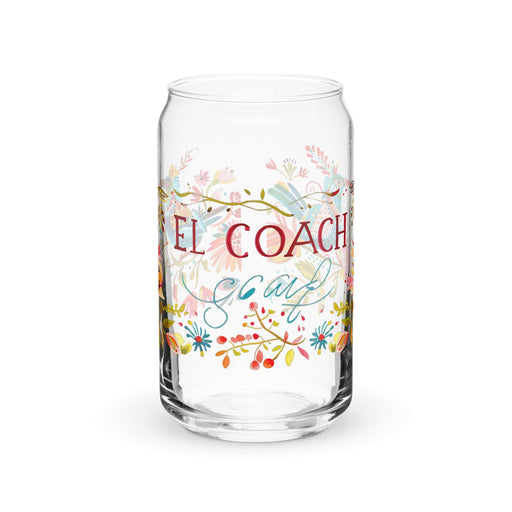 El Coach Exclusive Art Piece Can-Shaped Glass Home Office Work Mexican Spanish Pride Gift Cup One-Of-A-Kind Calligraphy Glass | E2 Mexicada 16 oz