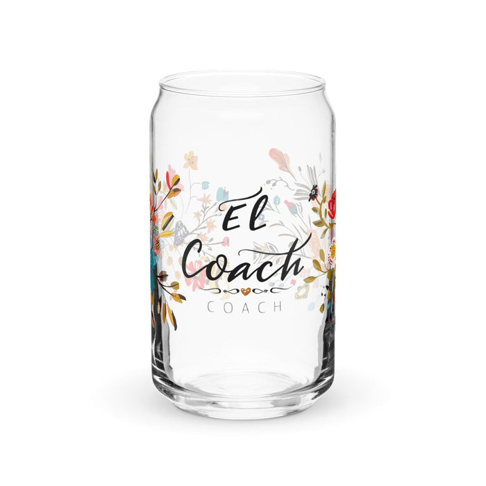 El Coach Exclusive Art Piece Can-Shaped Glass Home Office Work Mexican Spanish Pride Gift Cup One-Of-A-Kind Calligraphy Glass | E3 Mexicada 16 oz