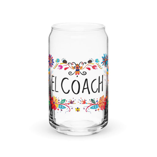 El Coach Exclusive Art Piece Can-Shaped Glass Home Office Work Mexican Spanish Pride Gift Cup One-Of-A-Kind Calligraphy Glass | E4 Mexicada 16 oz