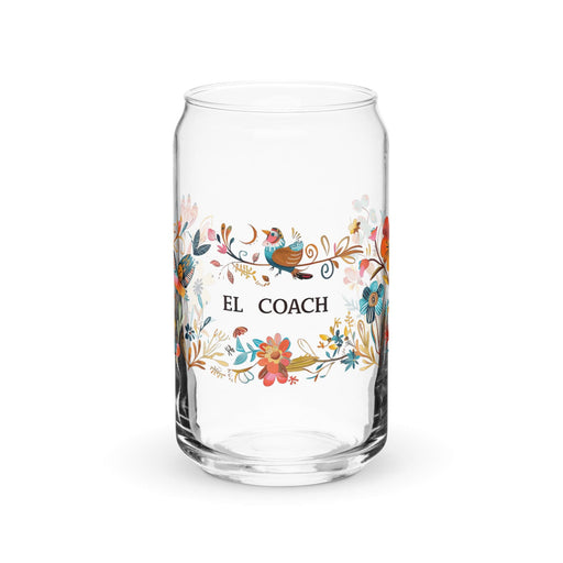 El Coach Exclusive Art Piece Can-Shaped Glass Home Office Work Mexican Spanish Pride Gift Cup One-Of-A-Kind Calligraphy Glass | E5 Mexicada 16 oz