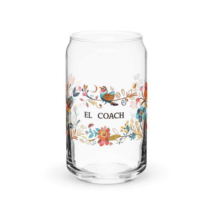 El Coach Exclusive Art Piece Can-Shaped Glass Home Office Work Mexican Spanish Pride Gift Cup One-Of-A-Kind Calligraphy Glass | E5 Mexicada 16 oz