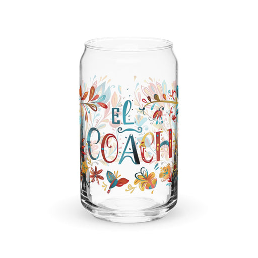 El Coach Exclusive Art Piece Can-Shaped Glass Home Office Work Mexican Spanish Pride Gift Cup One-Of-A-Kind Calligraphy Glass | E6 Mexicada 16 oz