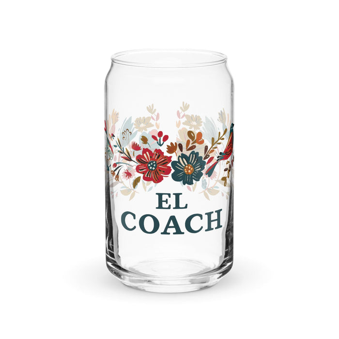 El Coach Exclusive Art Piece Can-Shaped Glass Home Office Work Mexican Spanish Pride Gift Cup One-Of-A-Kind Calligraphy Glass | E7 Mexicada 16 oz