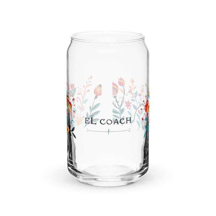 El Coach Exclusive Art Piece Can-Shaped Glass Home Office Work Mexican Spanish Pride Gift Cup One-Of-A-Kind Calligraphy Glass | E9 Mexicada 16 oz