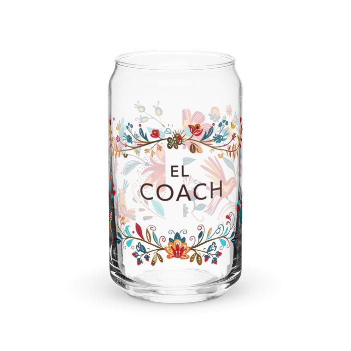 El Coach Exclusive Art Piece Can-Shaped Glass Home Office Work Mexican Spanish Pride Gift Cup One-Of-A-Kind Calligraphy Glass | E10 Mexicada 16 oz