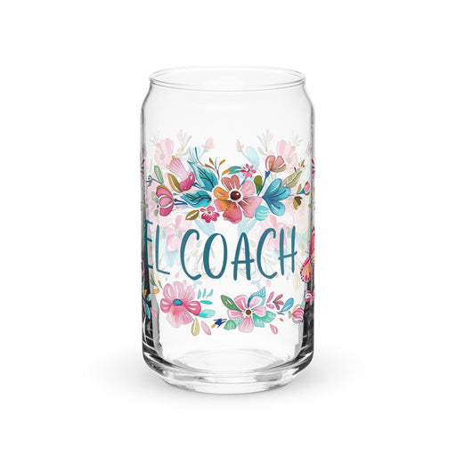 El Coach Exclusive Art Piece Can-Shaped Glass Home Office Work Mexican Spanish Pride Gift Cup One-Of-A-Kind Calligraphy Glass | E11 Mexicada 16 oz