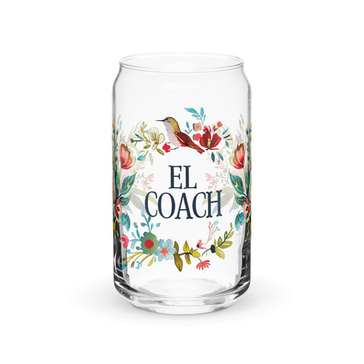 El Coach Exclusive Art Piece Can-Shaped Glass Home Office Work Mexican Spanish Pride Gift Cup One-Of-A-Kind Calligraphy Glass | E13 Mexicada 16 oz