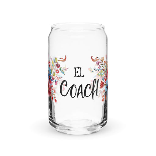 El Coach Exclusive Art Piece Can-Shaped Glass Home Office Work Mexican Spanish Pride Gift Cup One-Of-A-Kind Calligraphy Glass | E16 Mexicada 16 oz