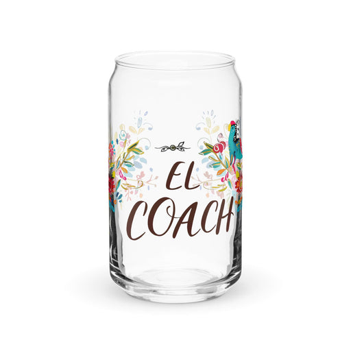 El Coach Exclusive Art Piece Can-Shaped Glass Home Office Work Mexican Spanish Pride Gift Cup One-Of-A-Kind Calligraphy Glass | E18 Mexicada 16 oz