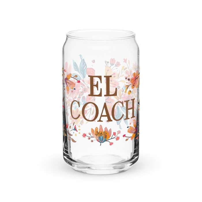 El Coach Exclusive Art Piece Can-Shaped Glass Home Office Work Mexican Spanish Pride Gift Cup One-Of-A-Kind Calligraphy Glass | E21 Mexicada 16 oz