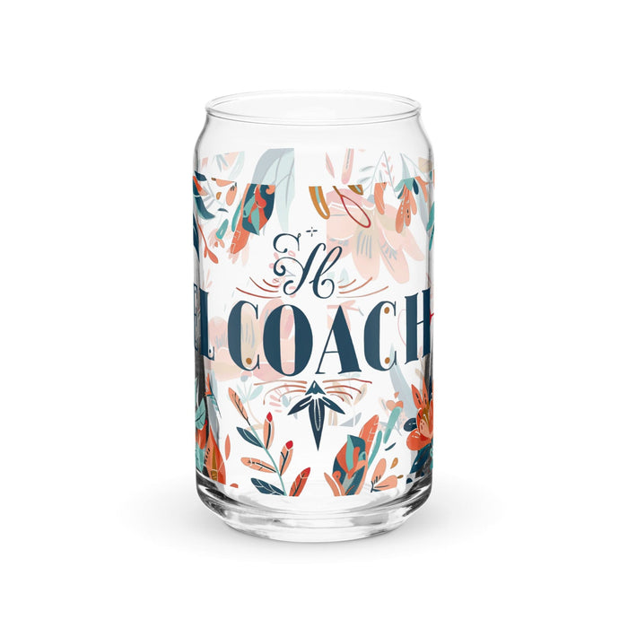 El Coach Exclusive Art Piece Can-Shaped Glass Home Office Work Mexican Spanish Pride Gift Cup One-Of-A-Kind Calligraphy Glass | E23 Mexicada 16 oz