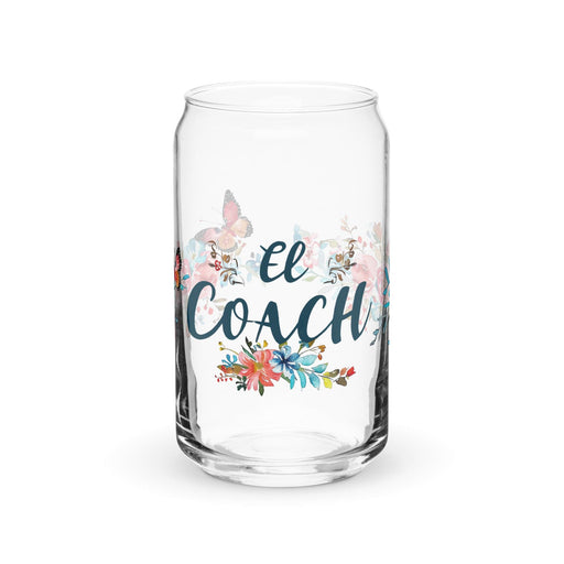 El Coach Exclusive Art Piece Can-Shaped Glass Home Office Work Mexican Spanish Pride Gift Cup One-Of-A-Kind Calligraphy Glass | E25 Mexicada 16 oz