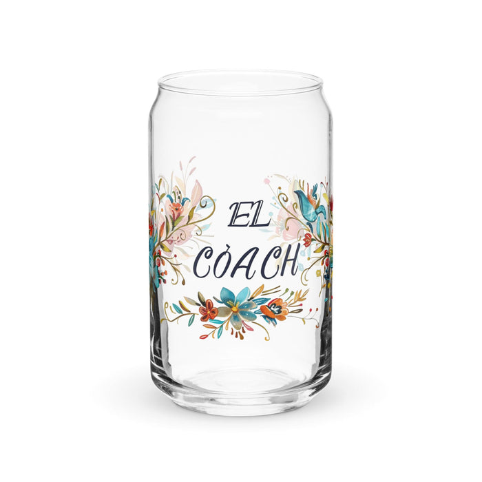 El Coach Exclusive Art Piece Can-Shaped Glass Home Office Work Mexican Spanish Pride Gift Cup One-Of-A-Kind Calligraphy Glass | E28 Mexicada 16 oz