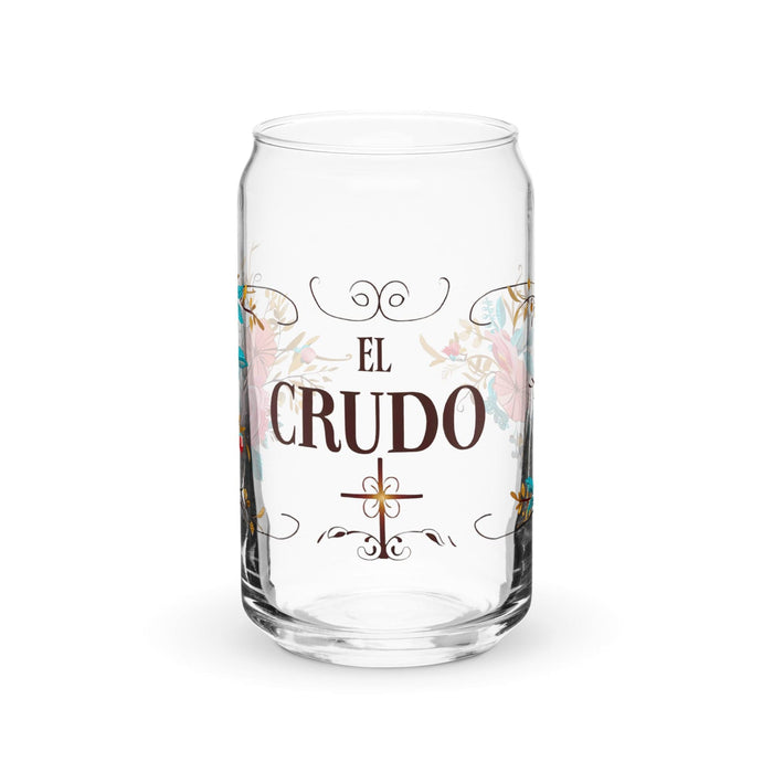 El Crudo Exclusive Art Piece Can-Shaped Glass Home Office Work Mexican Spanish Pride Gift Cup One-Of-A-Kind Calligraphy Glass | E6 Mexicada 16 oz