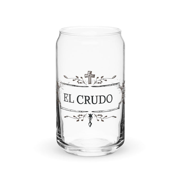 El Crudo Exclusive Art Piece Can-Shaped Glass Home Office Work Mexican Spanish Pride Gift Cup One-Of-A-Kind Calligraphy Glass | E8 Mexicada 16 oz