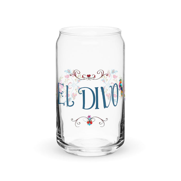 El Divo Exclusive Art Piece Can-Shaped Glass Home Office Work Mexican Spanish Pride Gift Cup One-Of-A-Kind Calligraphy Glass | E2 Mexicada 16 oz