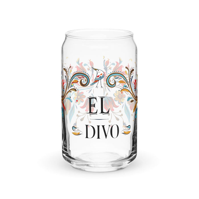 El Divo Exclusive Art Piece Can-Shaped Glass Home Office Work Mexican Spanish Pride Gift Cup One-Of-A-Kind Calligraphy Glass | E4 Mexicada 16 oz