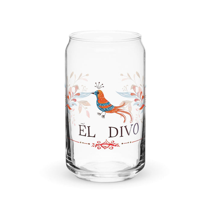 El Divo Exclusive Art Piece Can-Shaped Glass Home Office Work Mexican Spanish Pride Gift Cup One-Of-A-Kind Calligraphy Glass | E8 Mexicada 16 oz