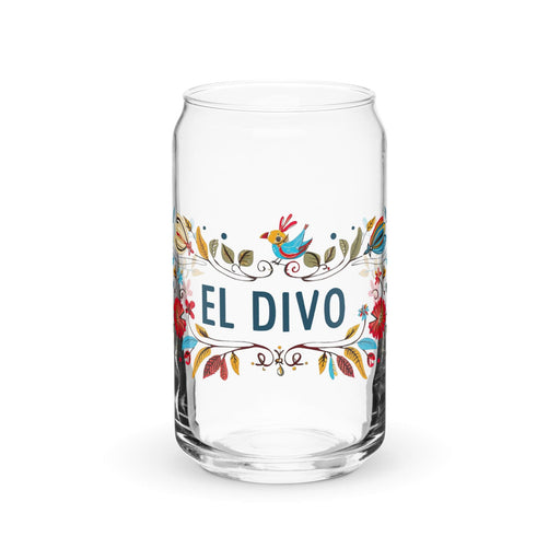 El Divo Exclusive Art Piece Can-Shaped Glass Home Office Work Mexican Spanish Pride Gift Cup One-Of-A-Kind Calligraphy Glass | E11 Mexicada 16 oz