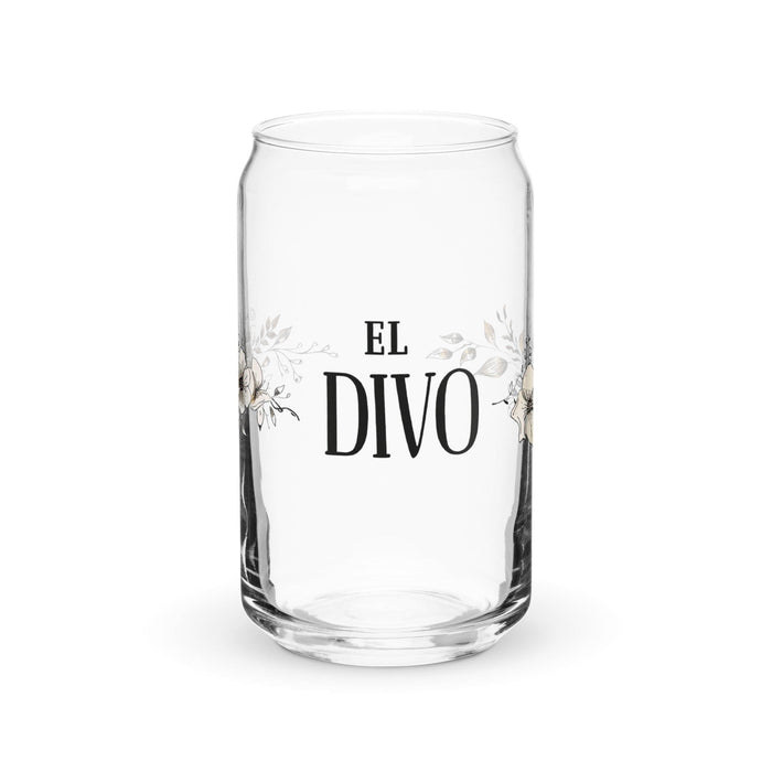 El Divo Exclusive Art Piece Can-Shaped Glass Home Office Work Mexican Spanish Pride Gift Cup One-Of-A-Kind Calligraphy Glass | E19 Mexicada 16 oz