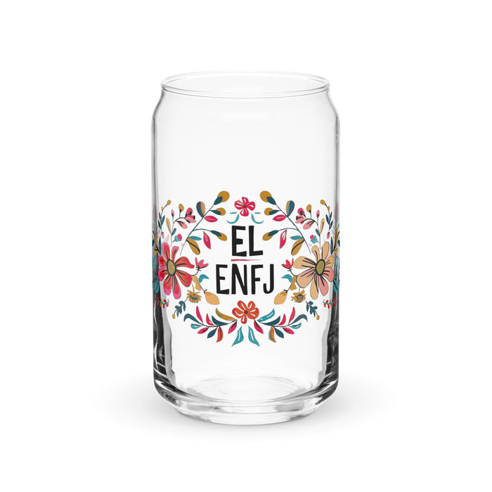 El Enfj Exclusive Art Piece Can-Shaped Glass Home Office Work Mexican Spanish Pride Gift Cup One-Of-A-Kind Calligraphy Glass | E2 Mexicada 16 oz