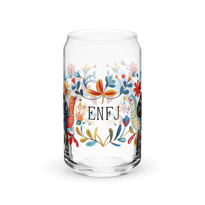 El Enfj Exclusive Art Piece Can-Shaped Glass Home Office Work Mexican Spanish Pride Gift Cup One-Of-A-Kind Calligraphy Glass | E7 Mexicada 16 oz