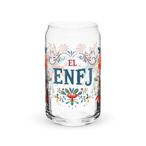 El Enfj Exclusive Art Piece Can-Shaped Glass Home Office Work Mexican Spanish Pride Gift Cup One-Of-A-Kind Calligraphy Glass | E9 Mexicada 16 oz