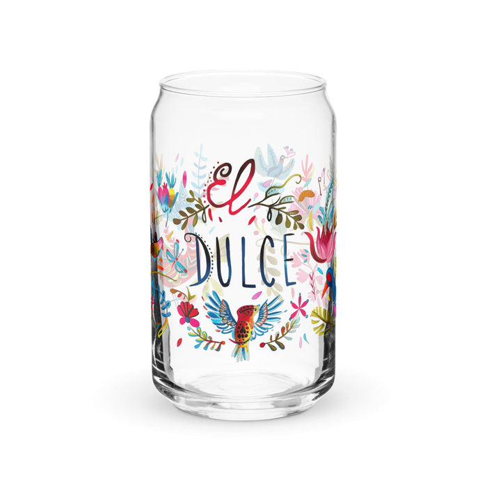 El Dulce Exclusive Art Piece Can-Shaped Glass Home Office Work Mexican Spanish Pride Gift Cup One-Of-A-Kind Calligraphy Glass | E4 Mexicada 16 oz