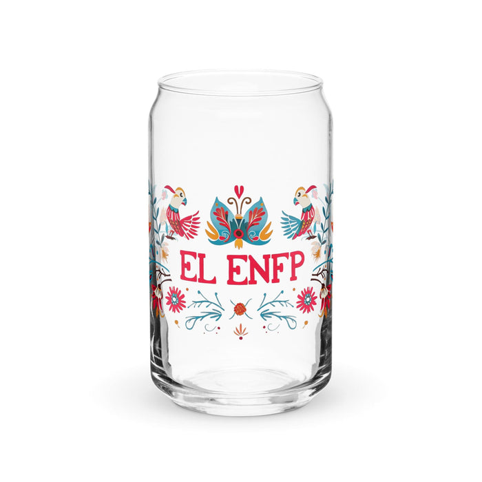 El Enfp Exclusive Art Piece Can-Shaped Glass Home Office Work Mexican Spanish Pride Gift Cup One-Of-A-Kind Calligraphy Glass | E3 Mexicada 16 oz