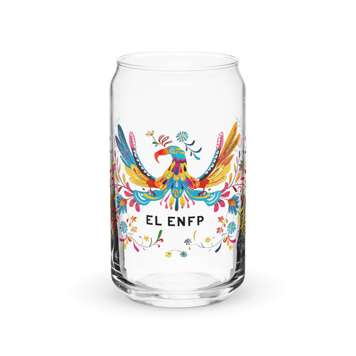 El Enfp Exclusive Art Piece Can-Shaped Glass Home Office Work Mexican Spanish Pride Gift Cup One-Of-A-Kind Calligraphy Glass | E7 Mexicada 16 oz