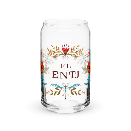 El Entj Exclusive Art Piece Can-Shaped Glass Home Office Work Mexican Spanish Pride Gift Cup One-Of-A-Kind Calligraphy Glass | E4 Mexicada 16 oz