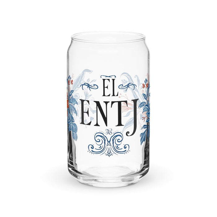 El Entj Exclusive Art Piece Can-Shaped Glass Home Office Work Mexican Spanish Pride Gift Cup One-Of-A-Kind Calligraphy Glass | E5 Mexicada 16 oz