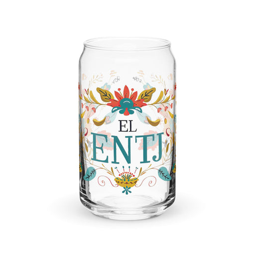 El Entj Exclusive Art Piece Can-Shaped Glass Home Office Work Mexican Spanish Pride Gift Cup One-Of-A-Kind Calligraphy Glass | E6 Mexicada 16 oz