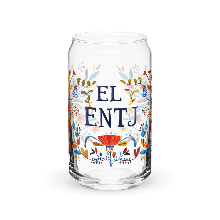 El Entj Exclusive Art Piece Can-Shaped Glass Home Office Work Mexican Spanish Pride Gift Cup One-Of-A-Kind Calligraphy Glass | E8 Mexicada 16 oz