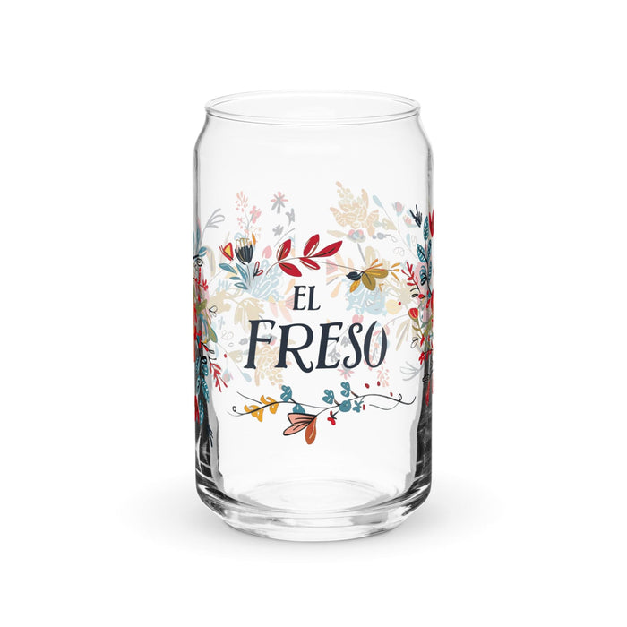 El Freso Exclusive Art Piece Can-Shaped Glass Home Office Work Mexican Spanish Pride Gift Cup One-Of-A-Kind Calligraphy Glass | E3 Mexicada 16 oz