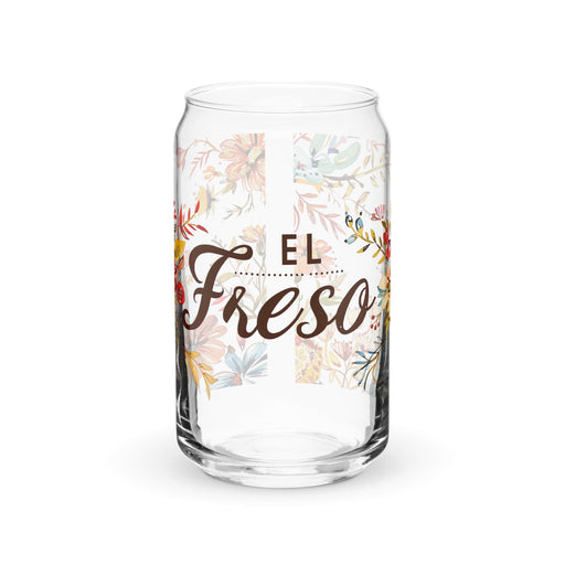 El Freso Exclusive Art Piece Can-Shaped Glass Home Office Work Mexican Spanish Pride Gift Cup One-Of-A-Kind Calligraphy Glass | E4 Mexicada 16 oz