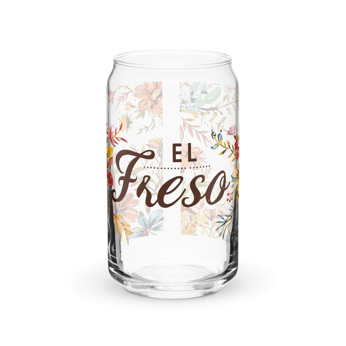 El Freso Exclusive Art Piece Can-Shaped Glass Home Office Work Mexican Spanish Pride Gift Cup One-Of-A-Kind Calligraphy Glass | E4 Mexicada 16 oz