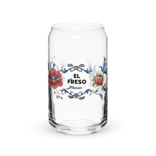 El Freso Exclusive Art Piece Can-Shaped Glass Home Office Work Mexican Spanish Pride Gift Cup One-Of-A-Kind Calligraphy Glass | E11 Mexicada 16 oz