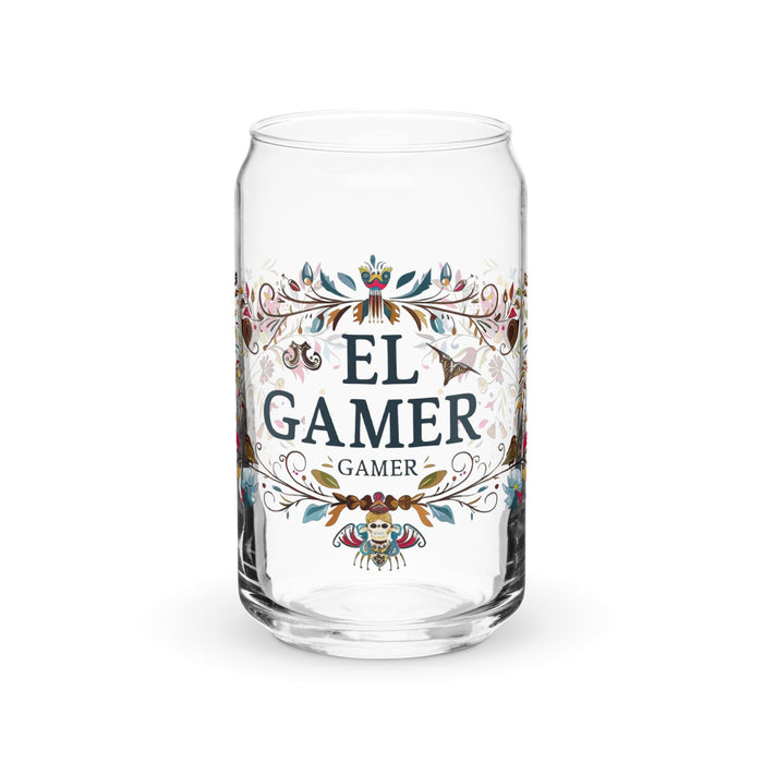 El Gamer Exclusive Art Piece Can-Shaped Glass Home Office Work Mexican Spanish Pride Gift Cup One-Of-A-Kind Calligraphy Glass | E2 Mexicada 16 oz