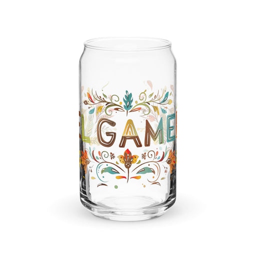 El Gamer Exclusive Art Piece Can-Shaped Glass Home Office Work Mexican Spanish Pride Gift Cup One-Of-A-Kind Calligraphy Glass | E3 Mexicada 16 oz