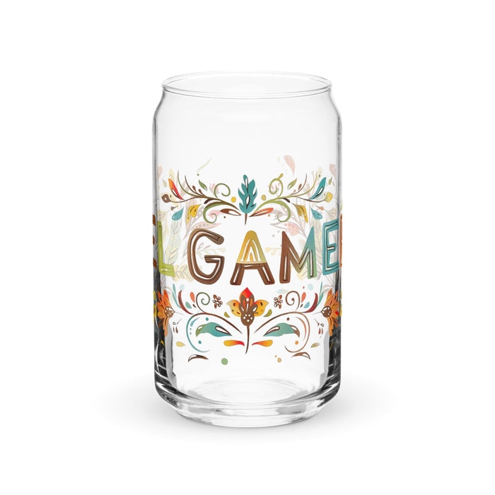 El Gamer Exclusive Art Piece Can-Shaped Glass Home Office Work Mexican Spanish Pride Gift Cup One-Of-A-Kind Calligraphy Glass | E3 Mexicada 16 oz