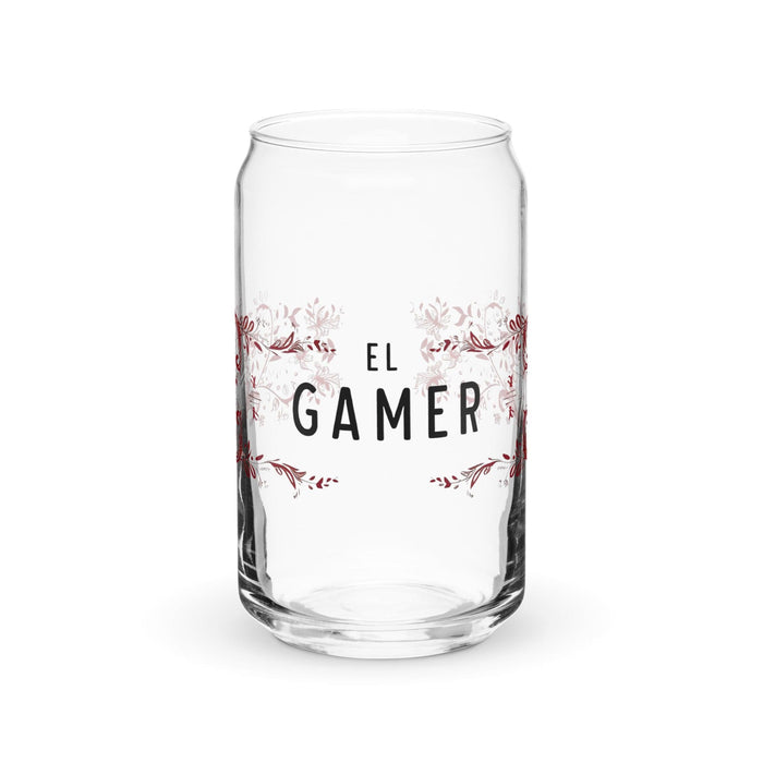 El Gamer Exclusive Art Piece Can-Shaped Glass Home Office Work Mexican Spanish Pride Gift Cup One-Of-A-Kind Calligraphy Glass | E5 Mexicada 16 oz