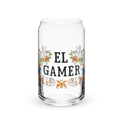 El Gamer Exclusive Art Piece Can-Shaped Glass Home Office Work Mexican Spanish Pride Gift Cup One-Of-A-Kind Calligraphy Glass | E6 Mexicada 16 oz