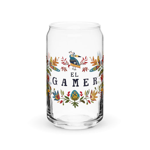 El Gamer Exclusive Art Piece Can-Shaped Glass Home Office Work Mexican Spanish Pride Gift Cup One-Of-A-Kind Calligraphy Glass | E8 Mexicada 16 oz