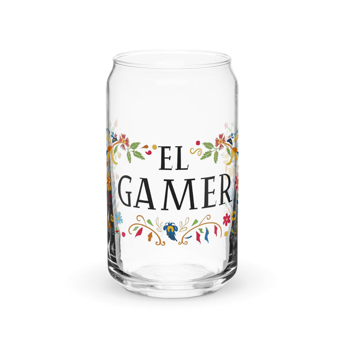 El Gamer Exclusive Art Piece Can-Shaped Glass Home Office Work Mexican Spanish Pride Gift Cup One-Of-A-Kind Calligraphy Glass | E9 Mexicada 16 oz