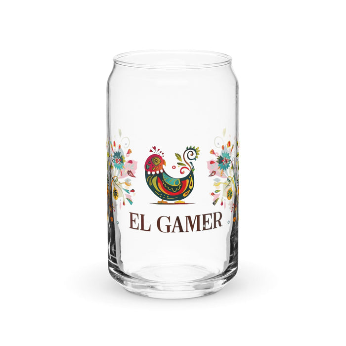 El Gamer Exclusive Art Piece Can-Shaped Glass Home Office Work Mexican Spanish Pride Gift Cup One-Of-A-Kind Calligraphy Glass | E11 Mexicada 16 oz