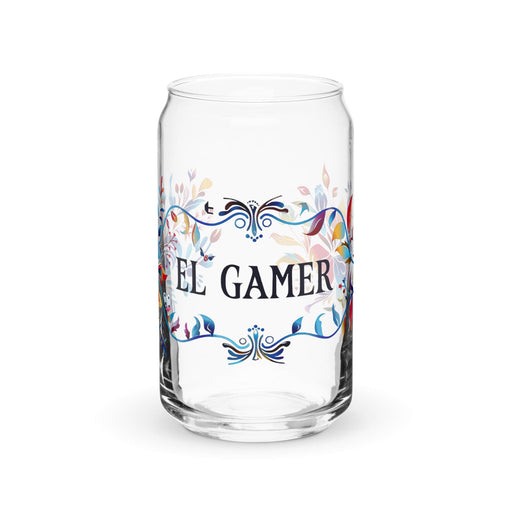 El Gamer Exclusive Art Piece Can-Shaped Glass Home Office Work Mexican Spanish Pride Gift Cup One-Of-A-Kind Calligraphy Glass | E12 Mexicada 16 oz