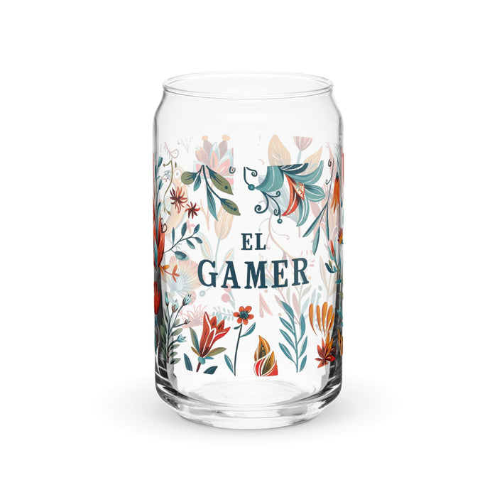 El Gamer Exclusive Art Piece Can-Shaped Glass Home Office Work Mexican Spanish Pride Gift Cup One-Of-A-Kind Calligraphy Glass | E13 Mexicada 16 oz